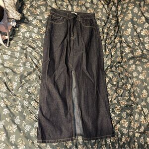 Long Dark Denim Skirt With Slit